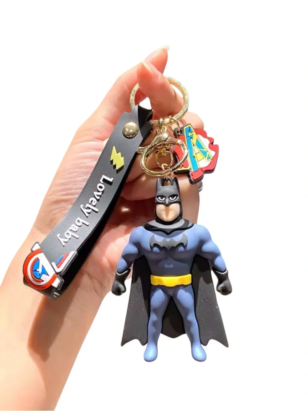 Batman Rubber Figure Keychain with Black Strap - Lovely Baby